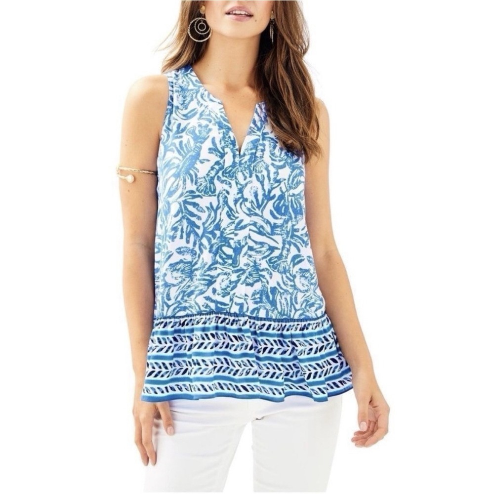 Lilly Pulitzer Gramercy Top Blouse In White On a Roll Engineered Gram Sz S NWT